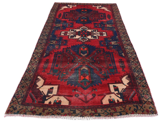 4x9 Handmade Turkish Vintage Tribal Rug | Rich Red Field with Diamond Medallions | Boho Rug, Antique Anatolian Rug | SHR-699 | From 1980 |