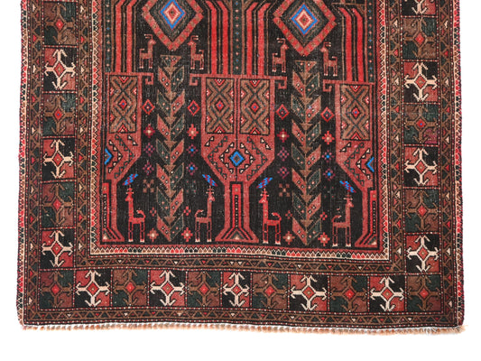 4x9 Handmade Turkish Vintage Tribal Rug | Dark Field With Camel & Geometric Emblems | Boho Rug, Anatolian Rug | SHR614 | From 1970