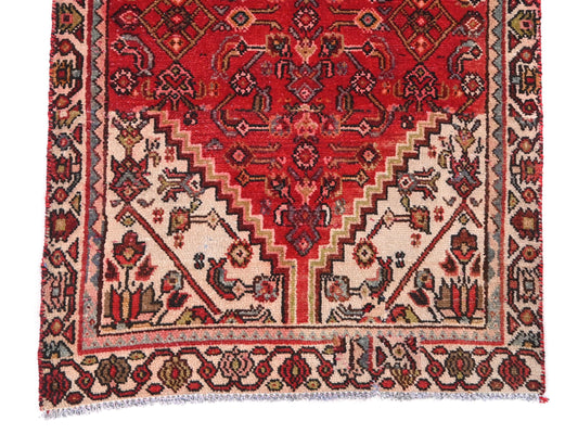 3x8 Handmade Turkish Vintage Tribal Rug | Red & White Field With Geometric Medallions | Boho Rug, Anatolian Rug | SHR615 | From 1970