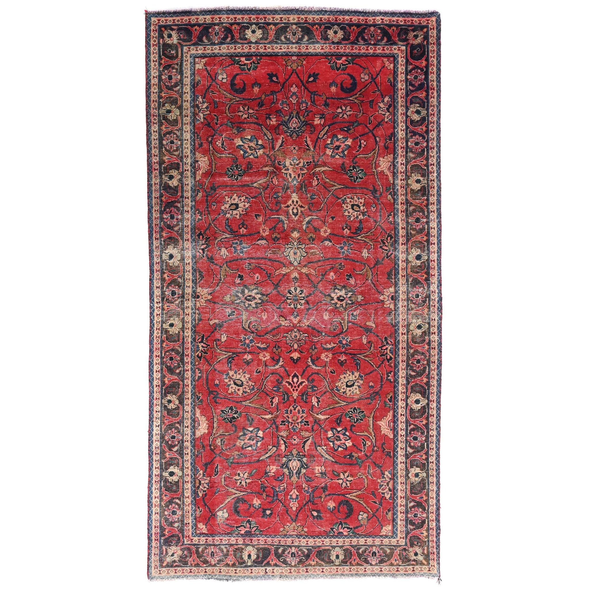 5x10 Handmade Turkish Vintage Tribal Rug | Floral Vine Pattern on Deep Red Field | Boho Rug, Antique Anatolian Rug  | SHR-698 | From 1980 |