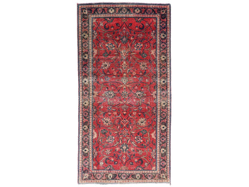 5x10 Handmade Turkish Vintage Tribal Rug | Floral Vine Pattern on Deep Red Field | Boho Rug, Antique Anatolian Rug  | SHR-698 | From 1980 |