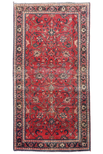 Vintage Hand Knotted Turkish Wool Rug – Geometric Red Area