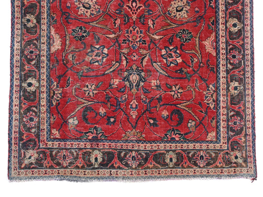 5x10 Handmade Turkish Vintage Tribal Rug | Floral Vine Pattern on Deep Red Field | Boho Rug, Antique Anatolian Rug  | SHR-698 | From 1980 |