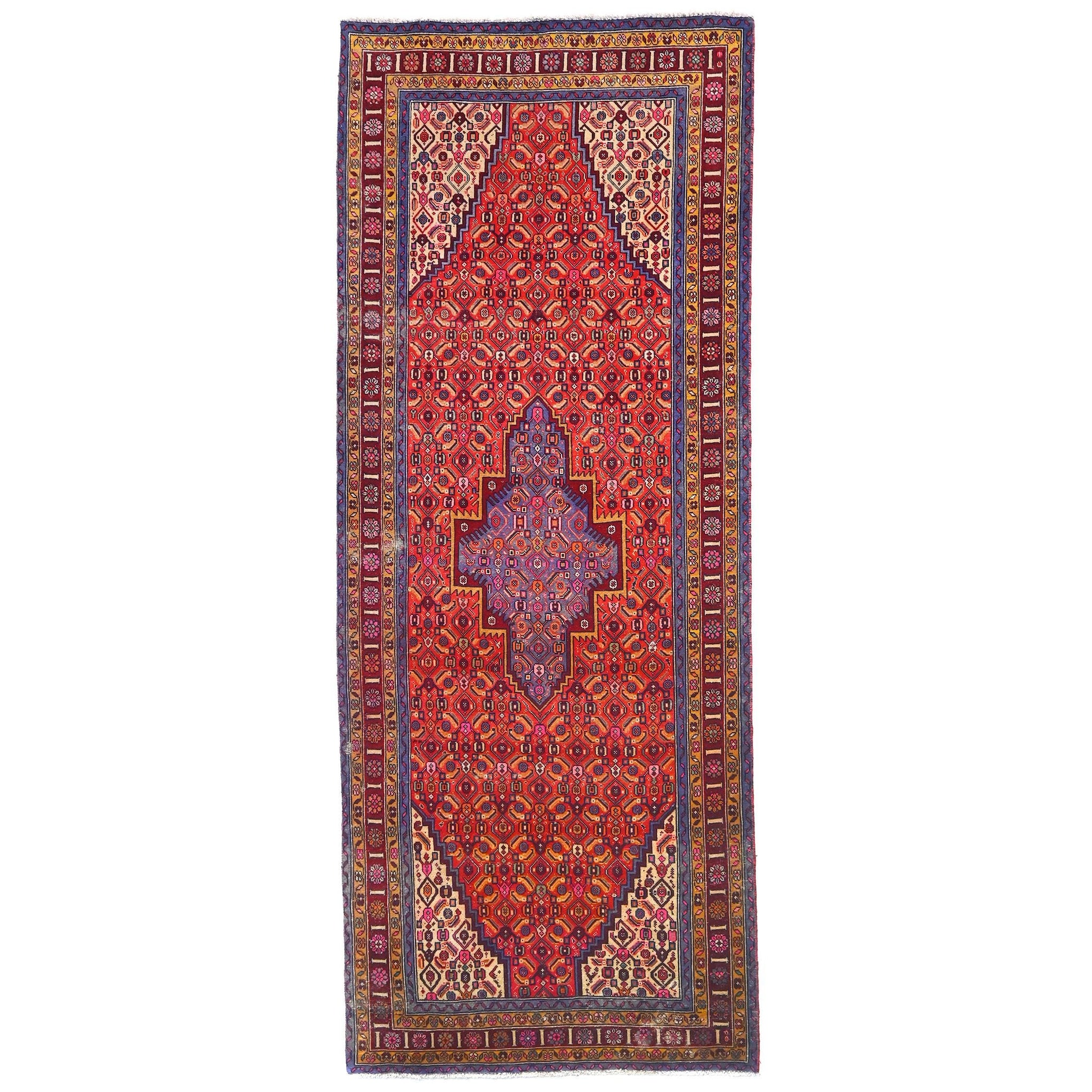 4x10 Handmade Turkish Vintage Tribal Rug | Rust Field with Purple Center Medallion | Boho Rug, Antique Anatolian Rug | SHR-688 | From 1980 |
