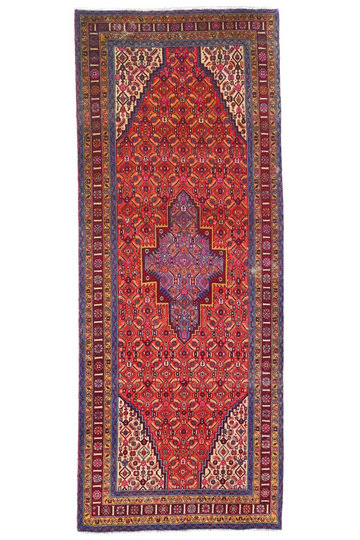 4X10 Handmade Vintage Turkish Area Rug – Geometric Red