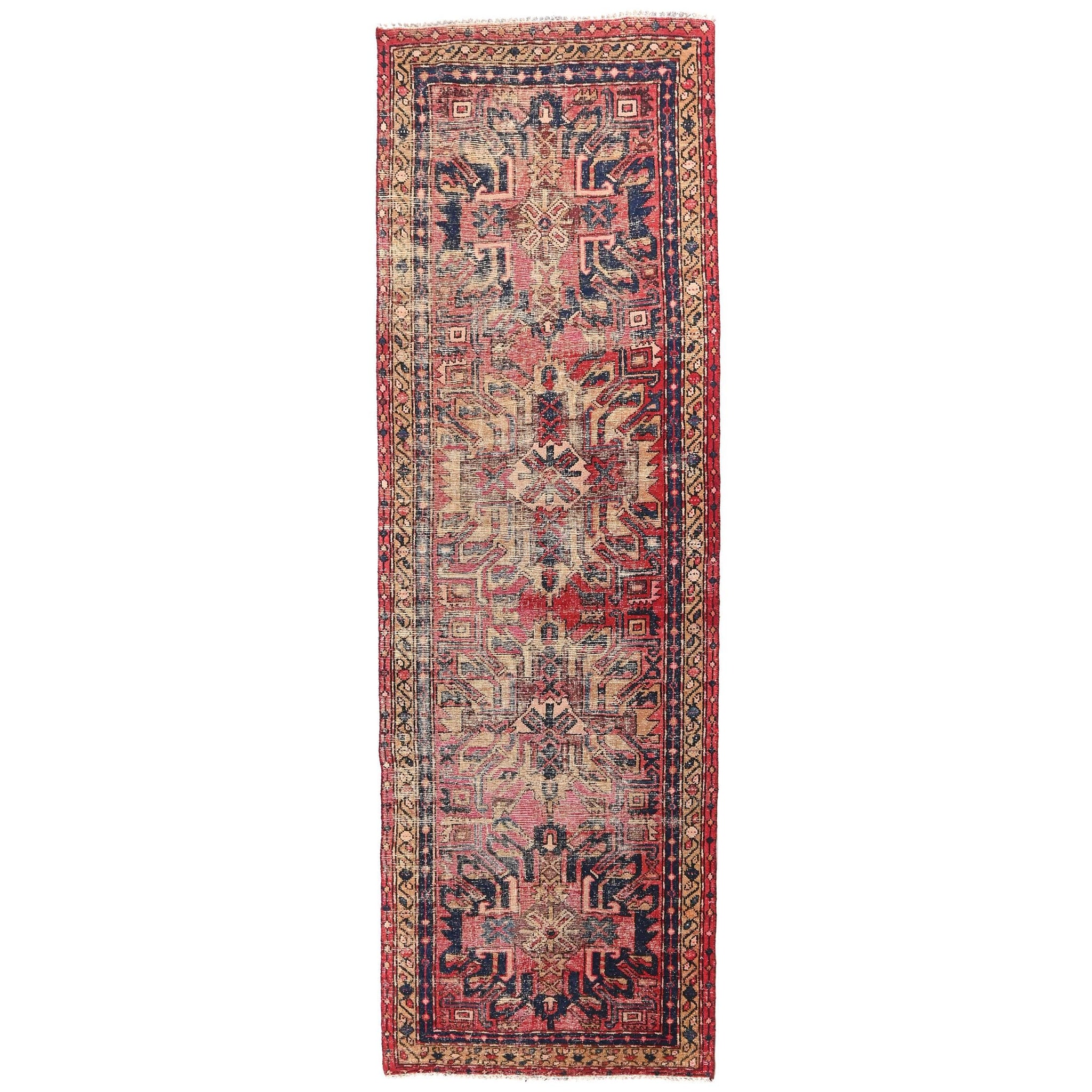 3x10 Handmade Turkish Vintage Tribal Rug | Faded Medallions on a Earthy Red Field | Boho Rug, Antique Anatolian Rug | SHR-686 | From 1980 |