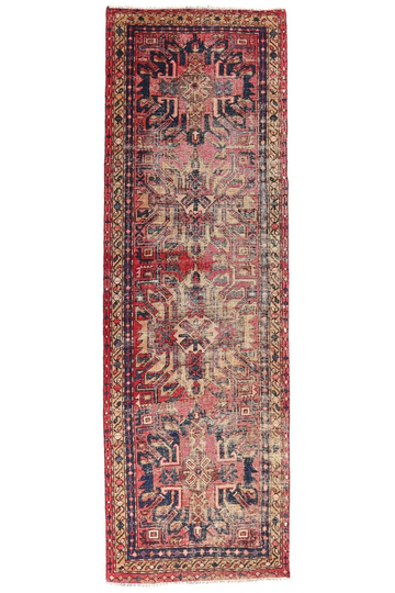 3X10 Handmade Vintage Turkish Runner Rug – Abstract Red