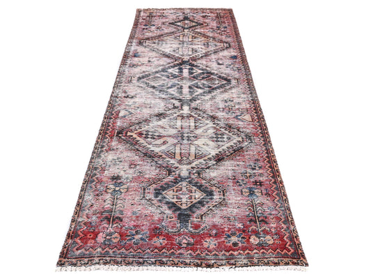 3x9 Handmade Turkish Vintage Tribal Rug | Faded Cream Field & Geometric Medallions | Boho Rug, Antique Anatolian Rug | SHR-685 | From 1980 |