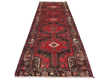 3x9 Handmade Turkish Vintage Tribal Rug | Crimson Field with Dark Brown Medallion | Boho Rug, Antique Anatolian Rug  | SHR-681 | From 1980 |