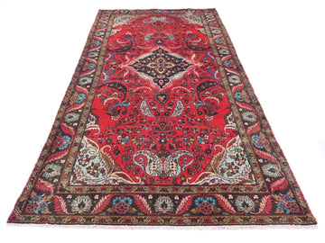 4x9 Handmade Turkish Vintage Tribal Rug | Vibrant Red Field with Ivory Spandrels | Boho Rug, Antique Anatolian Rug | SHR-676 | From 1980 |