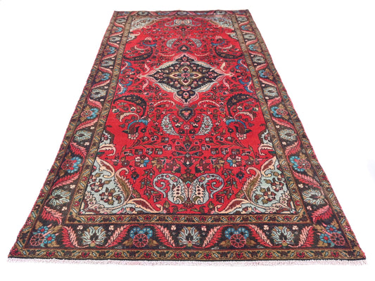 4x9 Handmade Turkish Vintage Tribal Rug | Vibrant Red Field with Ivory Spandrels | Boho Rug, Antique Anatolian Rug | SHR-676 | From 1980 |