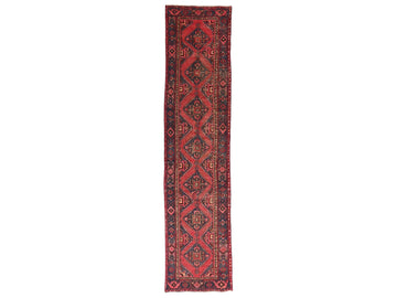 3x12 Handmade Turkish Vintage Tribal Rug | Bold Red & Navy Diamond Chain | Boho Rug, Antique Anatolian Rug | SHR-675 | From 1980 |