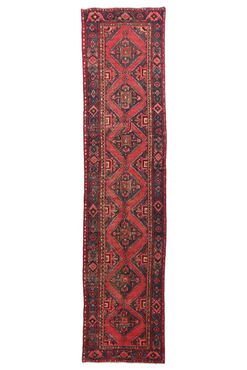 3X12 Handmade Vintage Turkish Runner Rug – Geometric Red