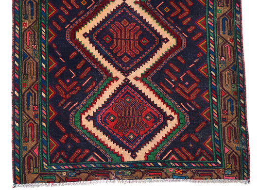3x11 Handmade Turkish Vintage Tribal Rug | Diamond Red Field With Deep Navy Borders | Boho Rug, Anatolian Rug | SHR616 | From 1970