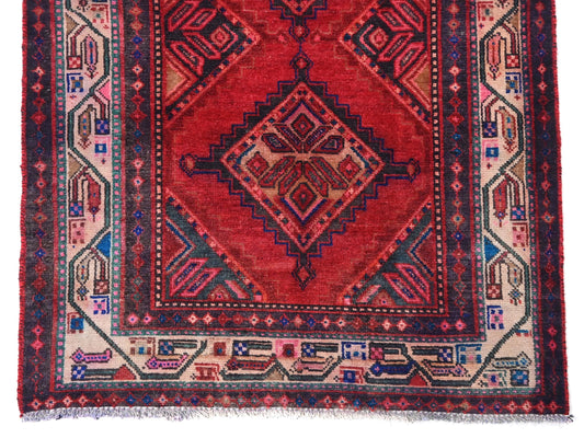 3x11 Handmade Turkish Vintage Tribal Rug | Geometric Diamond Pattern In Striking Red & Navy | Boho Rug, Anatolian Rug | SHR619 | From 1970