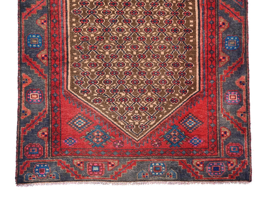 3x9 Handmade Turkish Vintage Tribal Rug | Micro-Floral Field In Burgundy With Navy Borders | Boho Rug, Anatolian Rug | SHR622 | From 1970