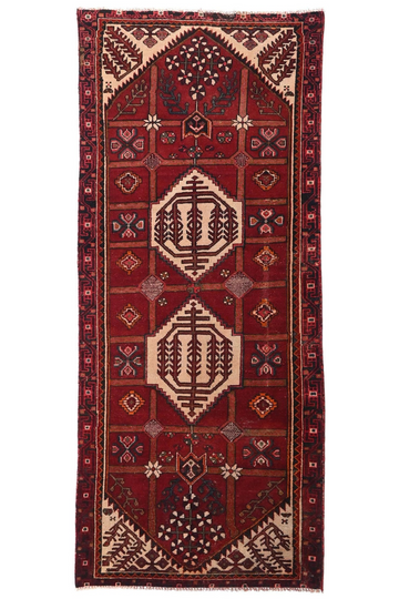 4X9 Handmade Vintage Turkish Area Rug – Geometric Red