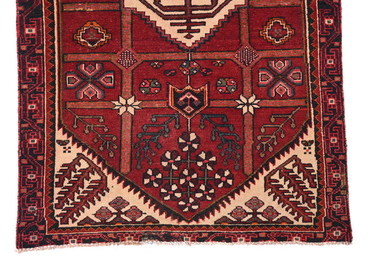 4x9 Handmade Turkish Vintage Tribal Rug | Geometric Diamond Stack In Rust & Cream | Boho Rug, Anatolian Rug | SHR623 | From 1970