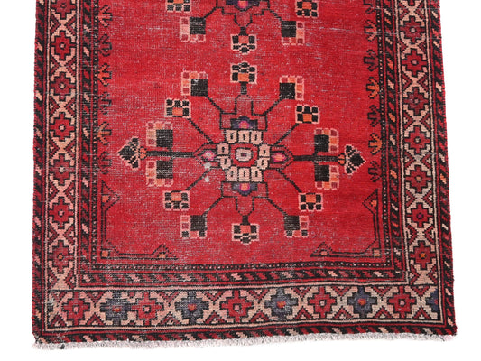 3x11 Handmade Turkish Vintage Tribal Runner | Crimson Row Of Star Guls | Boho Rug, Anatolian Rug | SHR633 | From 1970