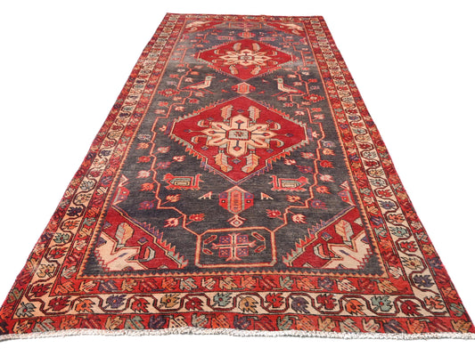 5x11 Handmade Turkish Vintage Tribal Rug | Deep Red Field With Tribal Diamond Medallions | Boho Rug, Anatolian Rug | SHR634 | From 1970