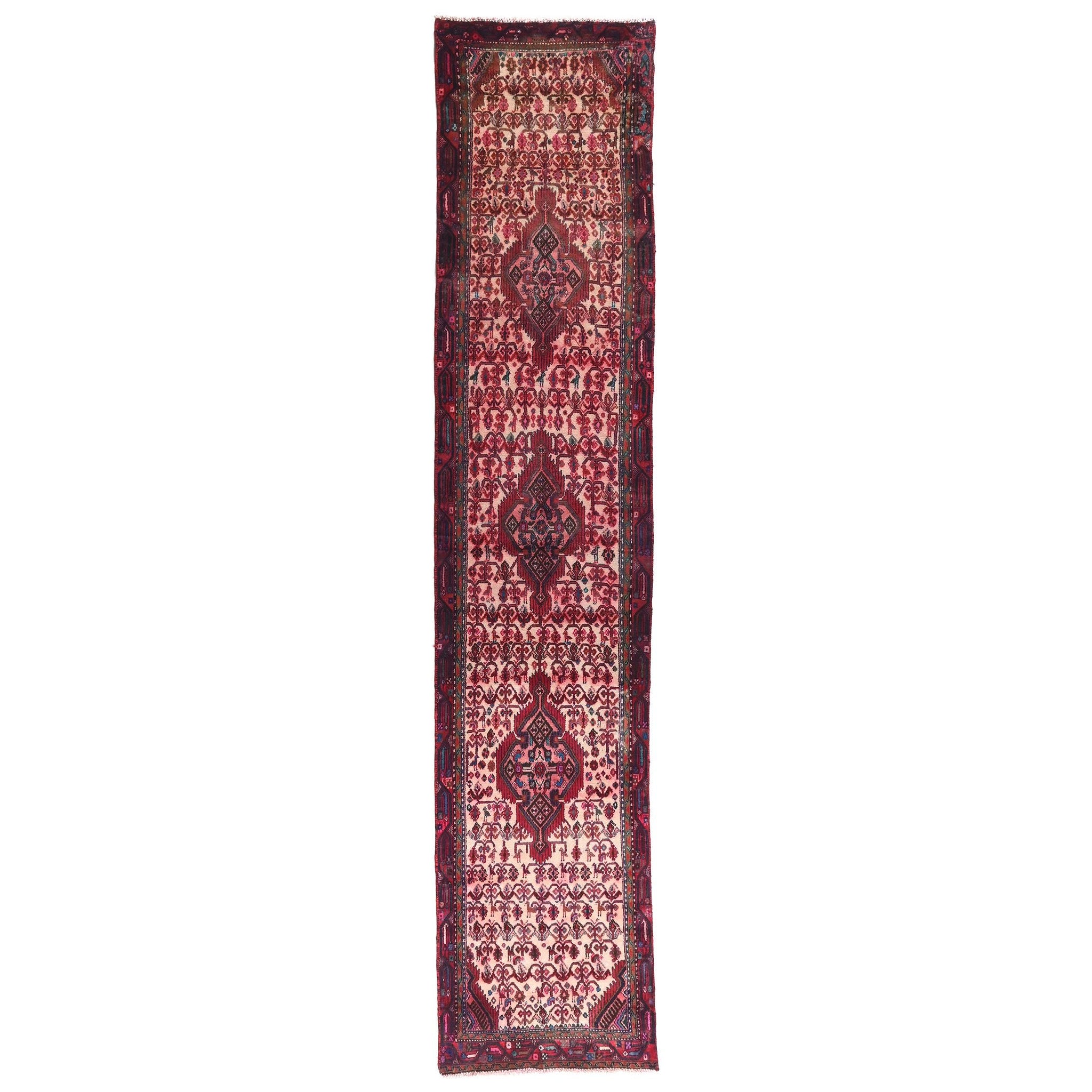 2x10 Handmade Turkish Vintage Tribal Rug | Intricate Floral Motifs On A Cream Field | Boho Rug, Anatolian Rug | SHR643 | From 1970