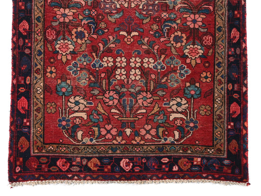 3x13 Handmade Turkish Vintage Tribal Rug | Red Field With Diamond Flowers & Floral Borders | Boho Rug, Anatolian Rug | SHR645 | From 1970