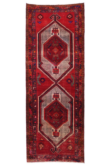 4X10 Handmade Vintage Turkish Area Rug – Geometric Red