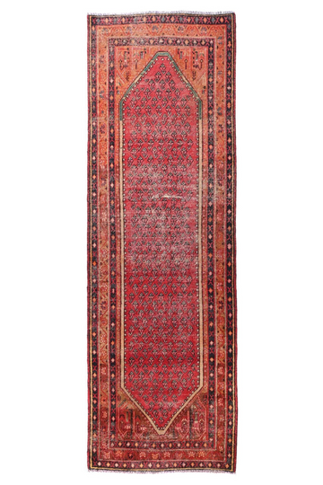 3X9 Handmade Vintage Turkish Runner Rug – Orange Geometric