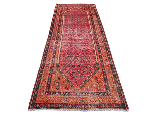 3x9 Handmade Turkish Vintage Tribal Rug | Prayer Niche Motif In Orange/Maroon | Boho Rug, Anatolian Rug | SHR654 | From 1970