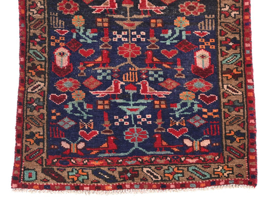 2x8 Handmade Turkish Vintage Tribal Rug | Midnight Navy Field With Birds & Floral Accents | Boho Rug, Anatolian Rug | SHR656 | From 1970