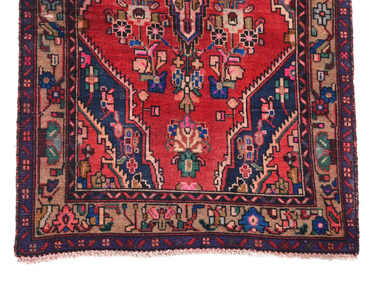 3x8 Handmade Turkish Vintage Tribal Rug | Symmetric Floral Medallions On A Vibrant Red Field | Boho Rug, Anatolian Rug | SHR659 | From 1970
