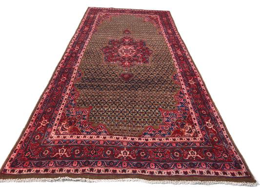 5x11 Handmade Turkish Vintage Tribal Rug | Floral Vase Medallion On A Dark Olive Field | Boho Rug, Anatolian Rug | SHR660 | From 1970