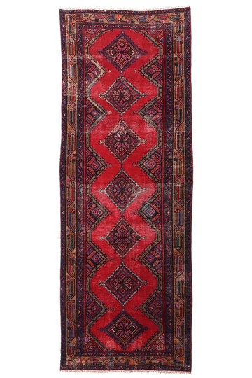 4X9 Handmade Vintage Turkish Area Rug – Geometric Red