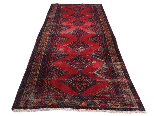4x9 Handmade Turkish Vintage Tribal Rug | Zig-Zag Diamond Ladder On A Crimson Field | Boho Rug, Anatolian Rug | SHR662 | From 1970