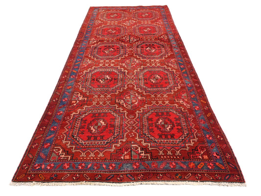 4x10 Handmade Turkish Vintage Tribal Rug | Medallion Grid With Deep Blue Borders | Boho Rug, Anatolian Rug | SHR664 | From 1970