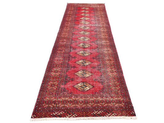 3x9 Handmade Turkish Vintage Tribal Rug | Diamond Chain On A Deep Red Field | Boho Rug, Anatolian Rug | SHR665 | From 1970