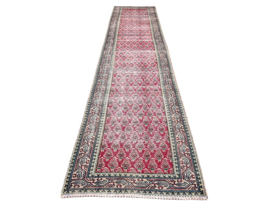 2x12 Handmade Turkish Vintage Tribal Rug | Faded Red Diamond Field With Creamy Borders | Boho Rug, Anatolian Rug | SHR667 | From 1970
