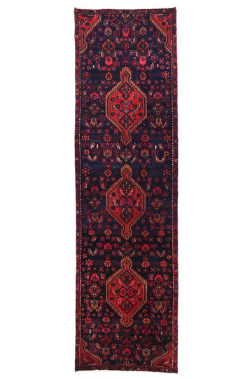 3X10 Handmade Vintage Turkish Runner Rug – Red Geometric