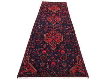 3x10 Handmade Turkish Vintage Tribal Rug | Navy Field With Three Red Medallions | Boho Rug, Anatolian Rug | SHR668 | From 1970