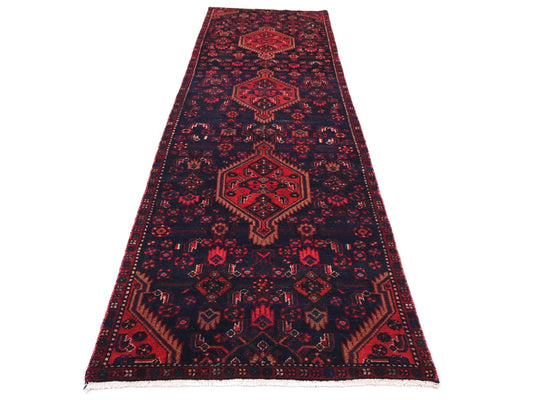 3x10 Handmade Turkish Vintage Tribal Rug | Navy Field With Three Red Medallions | Boho Rug, Anatolian Rug | SHR668 | From 1970