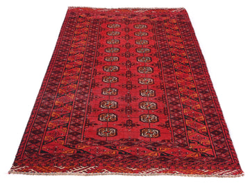 3x5 Handmade Turkish Vintage Tribal Rug | Deep Red Field with Geometric Gul Motifs | Boho Rug, Antique Anatolian Rug | SHR-538 | From 1980 |