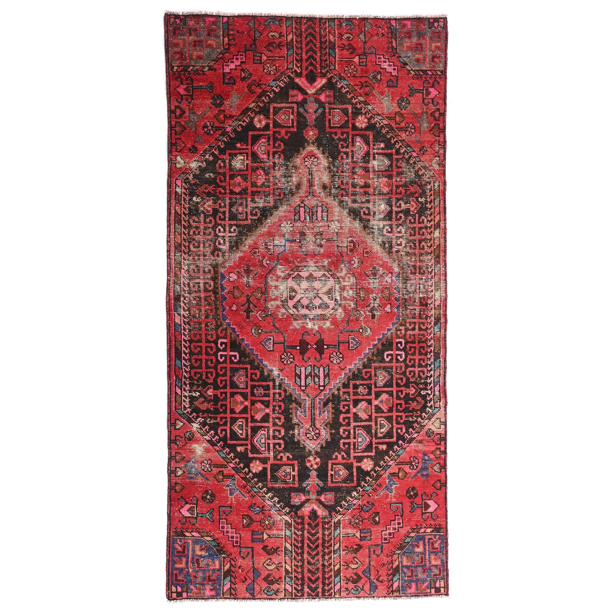 4x8 Handmade Turkish Vintage Tribal Rug | Bright Red Field with Bold Medallion | Boho Rug, Antique Anatolian Rug | SHR657 | From 1980 |