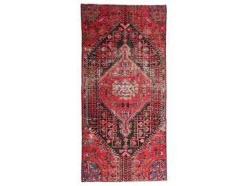4x8 Handmade Turkish Vintage Tribal Rug | Bright Red Field with Bold Medallion | Boho Rug, Antique Anatolian Rug | SHR657 | From 1980 |