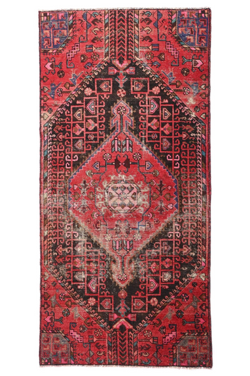 Vintage Hand Knotted Turkish Wool Rug – Geometric Red Area
