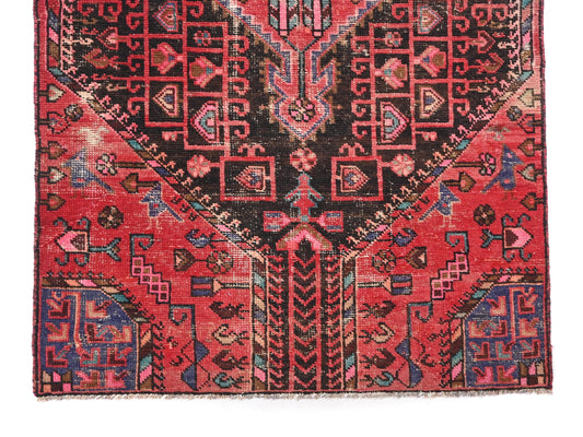 4x8 Handmade Turkish Vintage Tribal Rug | Bright Red Field with Bold Medallion | Boho Rug, Antique Anatolian Rug | SHR657 | From 1980 |