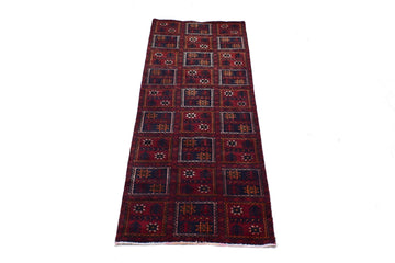 3X8 Handmade Vintage Turkish Runner Rug – Geometric Red – SHR08USA