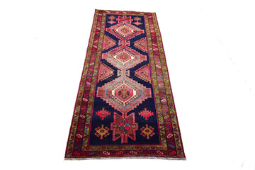4X10 Handmade Vintage Turkish Area Rug – Geometric Navy – SHR30