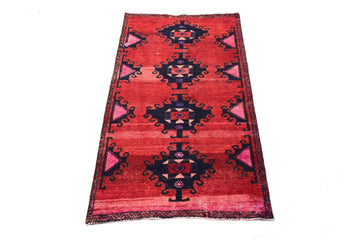 4X7 Handmade Vintage Turkish Area Rug – Geometric Red – SHR43