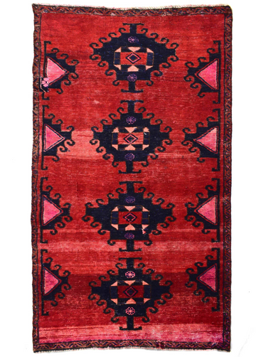 Vintage Hand Knotted Turkish Wool Rug – Geometric Red Area