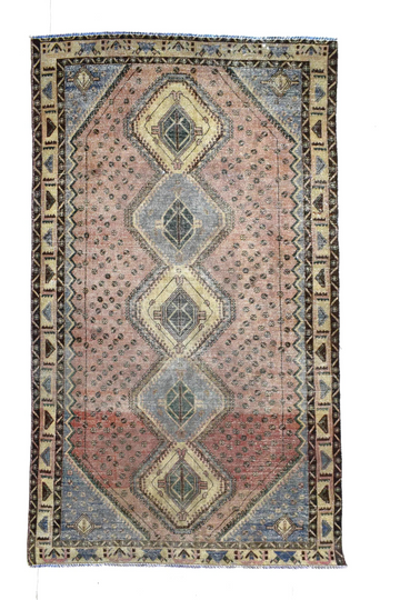 Vintage Hand Knotted Turkish Wool Rug – Geometric Blue Area